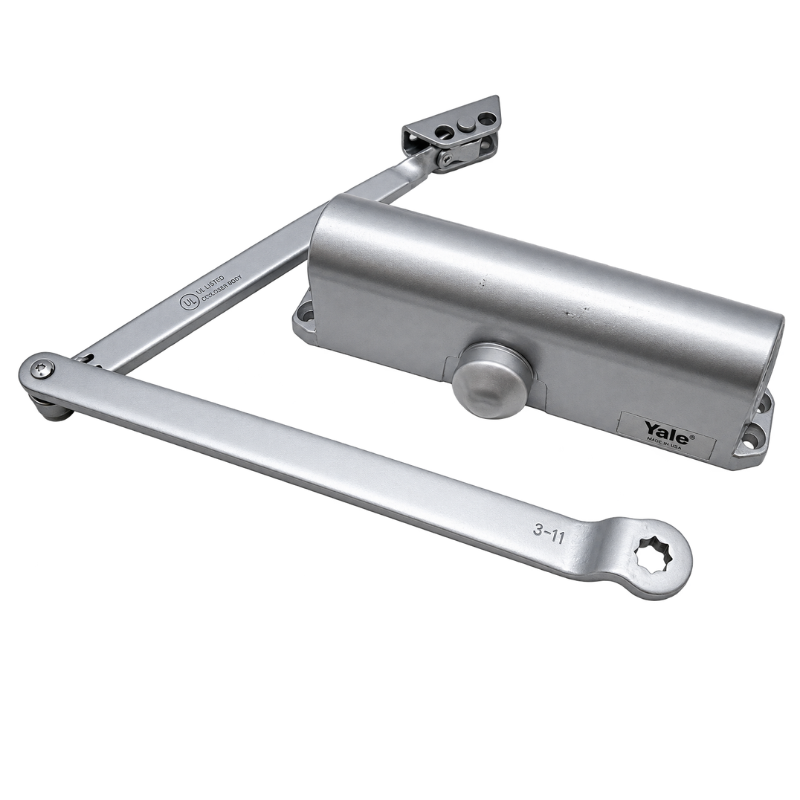 Accentra (Yale) 2303BC-689 surface door closer with back check, aluminum finish, adjustable arm
