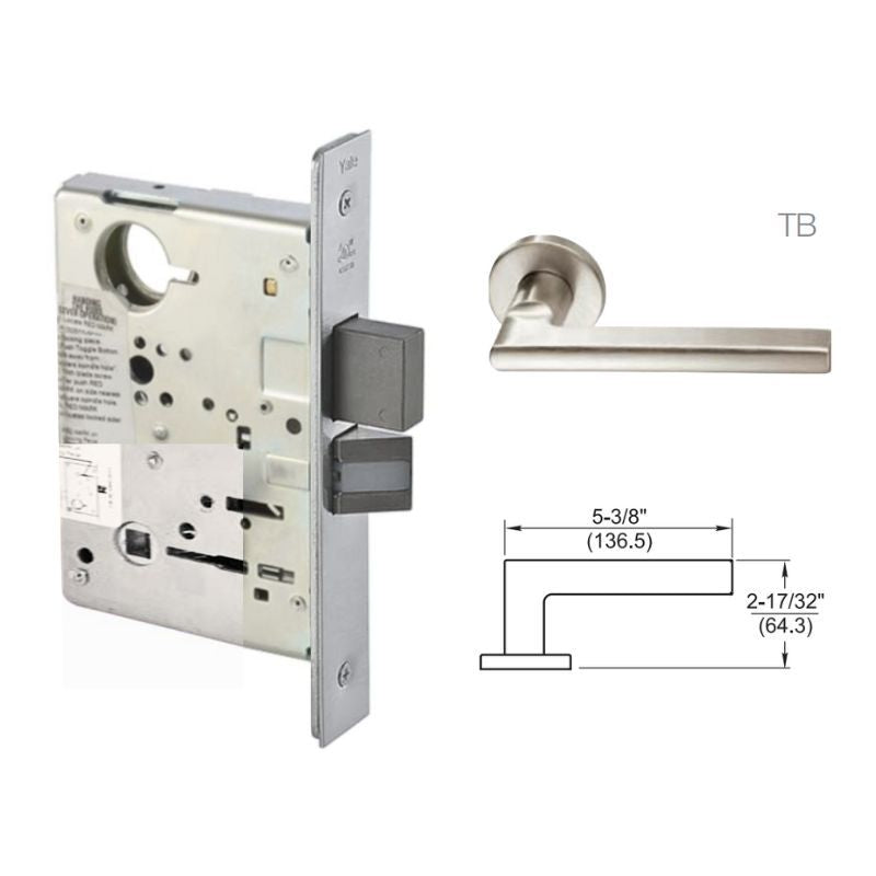 Accentra (Yale) TBR3-8822RL-626-LC Dormitory Or Exit Mortise Lock, Sat