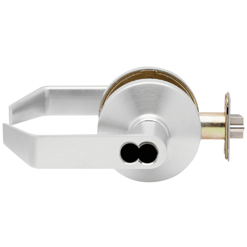 Falcon B511-B-DAN-626 Cylindrical Lock, Entry/Office, Dane Lever, Less SFIC Core, 2-3/4" Backset, ASA 4 7/8 Strike, Grade 2, Non Handed, US26D Satin Chrome Finish