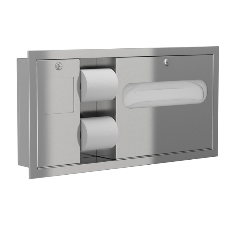 Bradley 5962 Recessed Seat Cover Dispenser/Dual Roll Tissue Dispenser, Stainless Steel