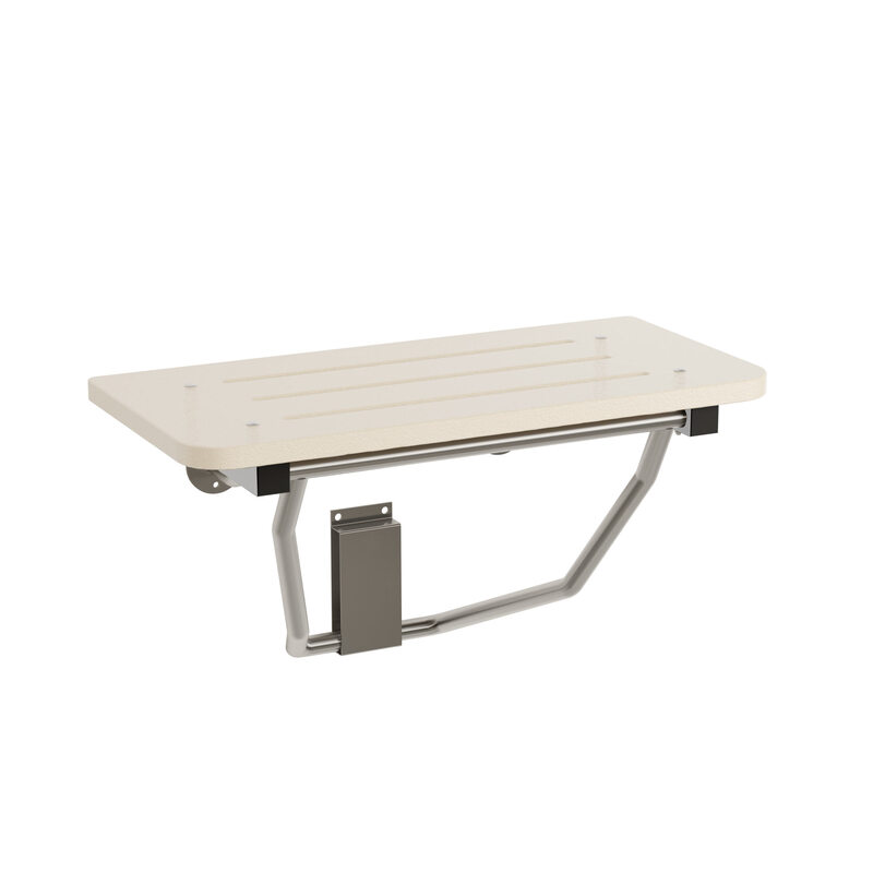 BRADLEY 9593 folding rectangular shower seat, linen cobblestone textured top with stainless support frame
