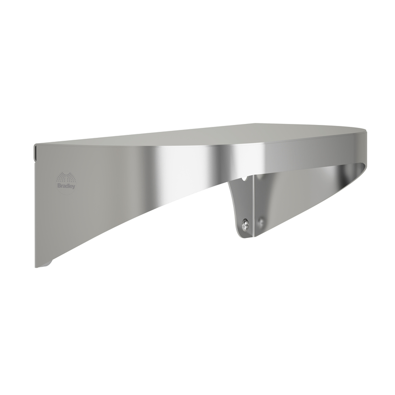 Bradley 7B2-0082400 Elvari Series stainless steel wall shelf, 8"x24", radiused sides, wall-mount bracket
