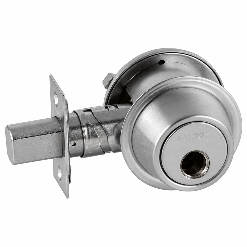 Falcon D241L-626 Deadbolt, Single Cylinder x Turn, Less Cylinder, Grade 2, Non Handed, US26D Satin Chrome Finish