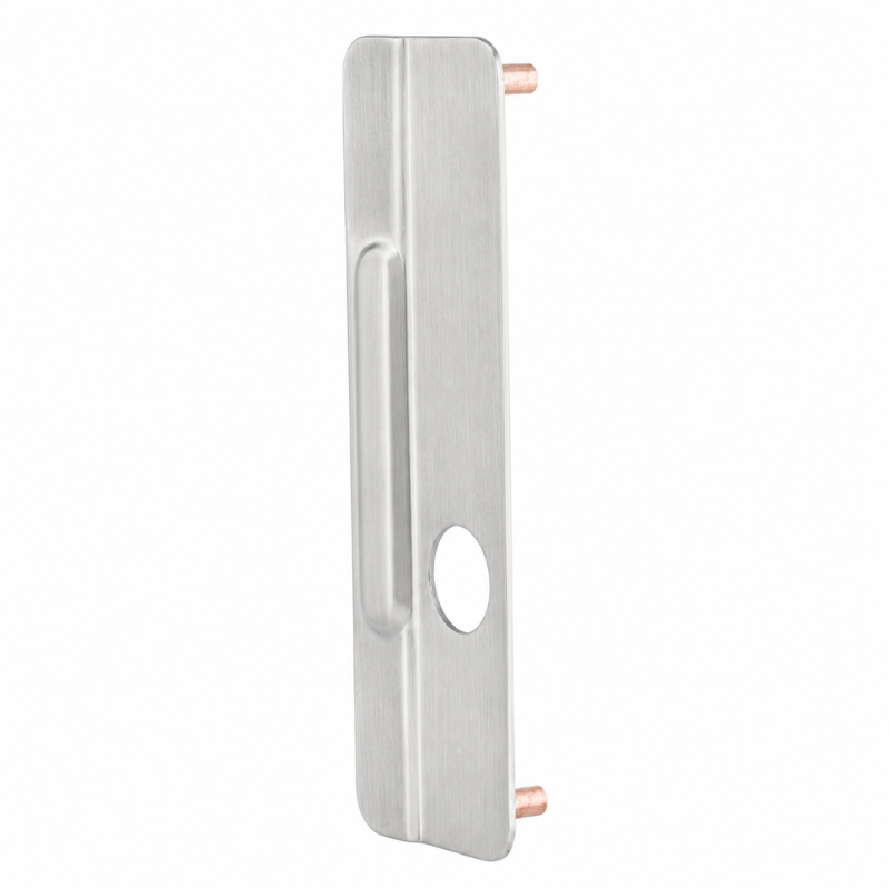 IVES LG11 US32D satin stainless steel lock guard for aluminum doors, 3" x 9-1/2", cylinder hole and studs