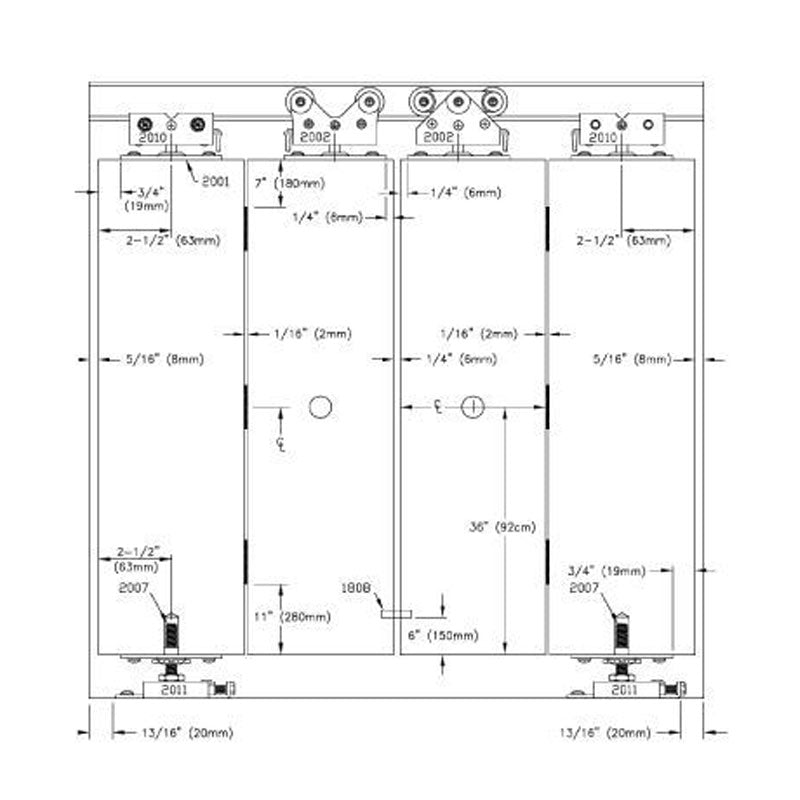 LE Johnson 200FD724 72" Long [4] Door Surface Mounted Bifold Track & Hardware Drawing