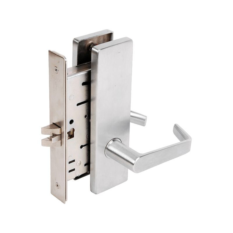 Falcon MA521-L-DN-626 Mortise Lock, Entry/Office with Button Lockout, Dane Lever, Napa Escutcheon, Less Cylinder, Grade 1, Field Reversible, US26D Satin Chrome Finish