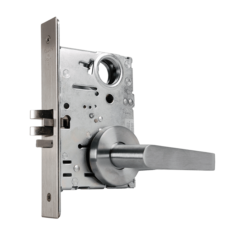 Falcon MA581-L-DG-626 Mortise Lock, Storeroom, Dane Lever, Gala Rose, Less Cylinder, Grade 1, Field Reversible, US26D Satin Chrome Finish
