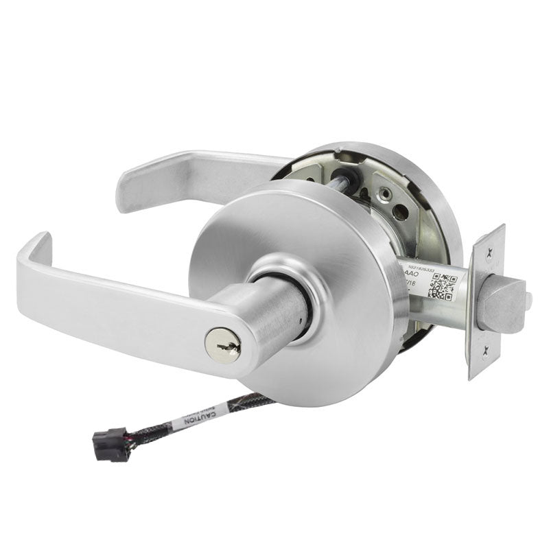 Sargent RX-10XG04-LL-US26D satin chrome cylindrical storeroom lock, LA keyway with request-to-exit wiring and keyed lever