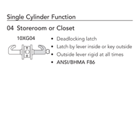 Sargent 10XG04 storeroom function cylindrical lock, LND lever, request to exit, deadlocking latch diagram