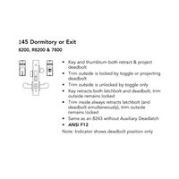 Sargent 8245-BHW-US32D-LC Behavioral Health Mortise Lock, Dormitory or Exit Function, BHW Trim, Less Cylinder, Satin Stainless Steel