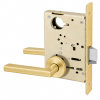 Sargent 8204 LNMD storeroom mortise lock, US3 bright brass, MD lever, LN rose, less cylinder