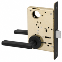 Sargent 8215-LNMD-BSP passage/closet mortise lock, black MD levers, LN rose, brass body, field reversible