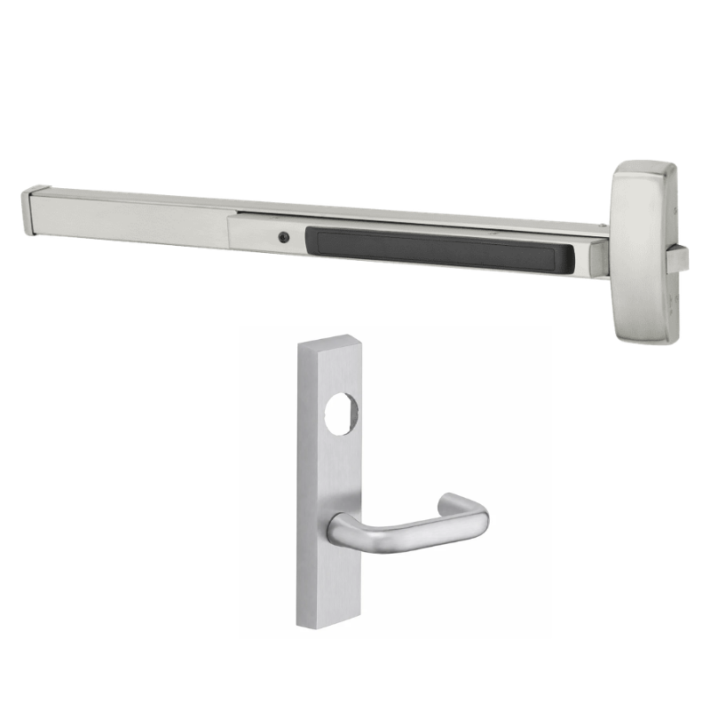 Sargent 8804-J-ETJ-LC US32D satin stainless rim exit device with ETJ lever trim, night latch, less cylinder