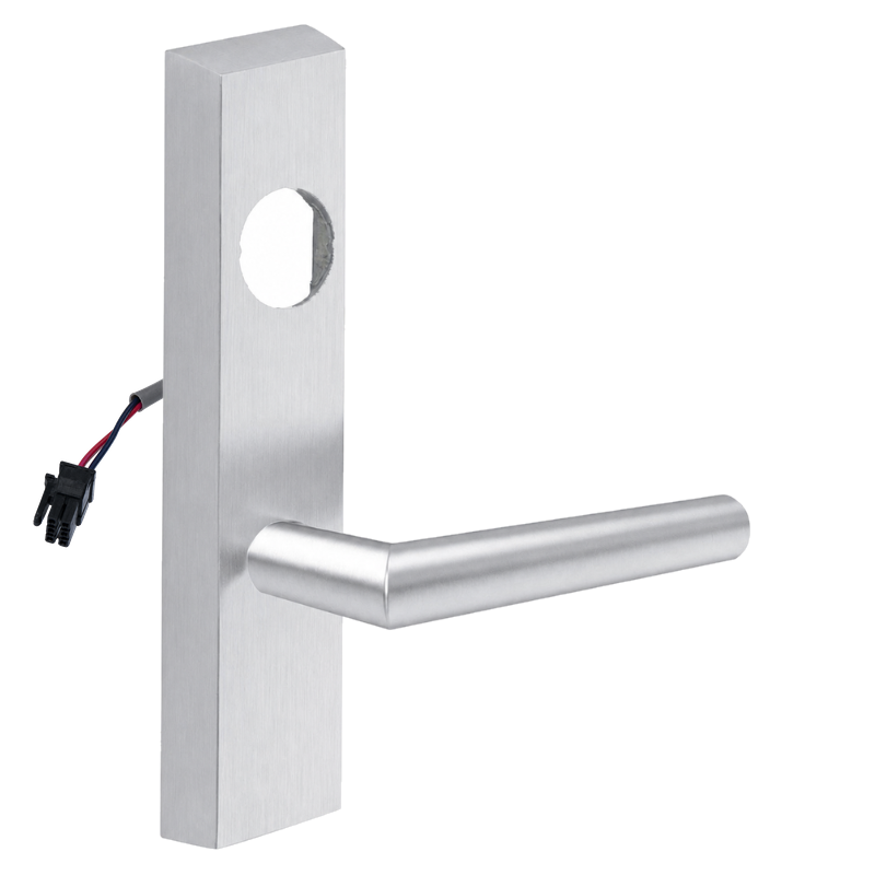 SARGENT LC-776-8-ETMI-24V-US26D electrified ET trim lever in satin chrome, rectangular escutcheon