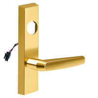 SARGENT LC-776-8-ETMJ-12V-US3 electrified ET trim lever in polished brass, rectangular escutcheon with MJ lever