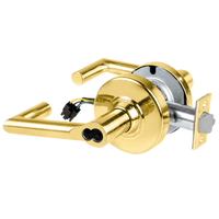 Schlage ND80BD-BRK-RX storeroom lock, Boardwalk lever, bright brass 605 finish with request-to-exit trim