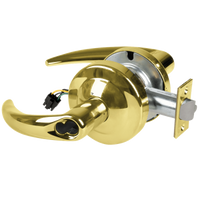 Schlage ND80BD-OME-RX-605 storeroom cylindrical lock, bright brass Omega lever with latch and RX wiring