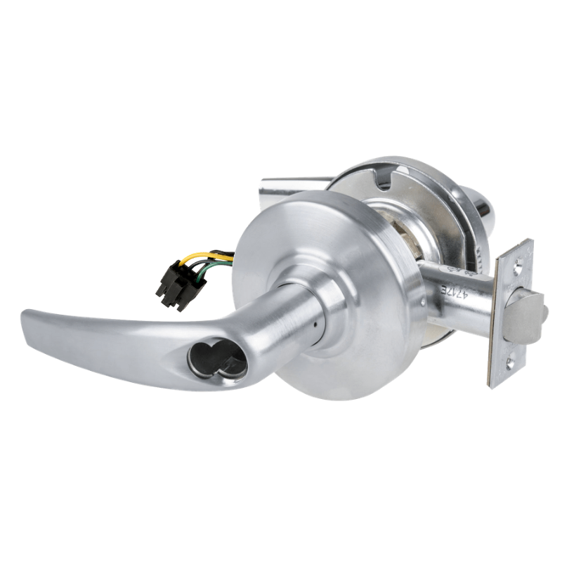 Schlage ND80JD-EL-ATH-626 electrified storeroom cylindrical lock, satin chrome, Athens lever, less core