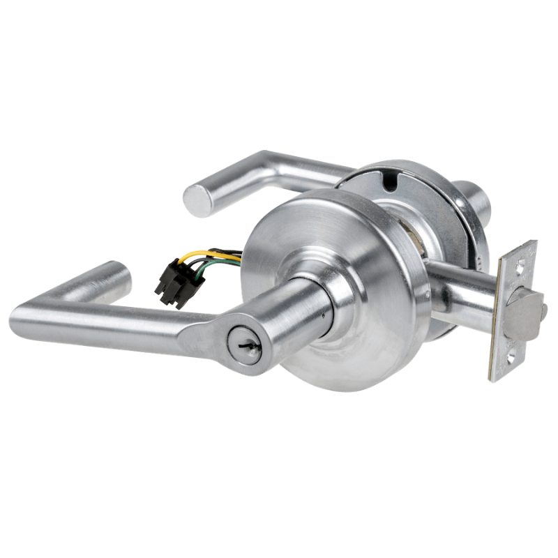 Schlage ND80PD-EL-BRK-626 electrified storeroom lock, satin chrome, Boardwalk lever with keyed cylinder