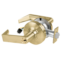 Schlage ND80PD-EL-RHO-606 electrified storeroom lock, satin brass, Rhodes lever with keyed cylinder