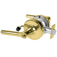 Schlage ND80PD-EU-BRW-605 electrified storeroom lock, polished brass, Broadway lever with keyed cylinder