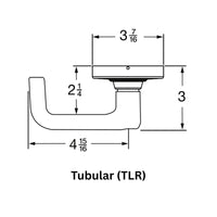 Schlage ND10S-TLR cylindrical passage set with tubular lever trim, non-keyed, dimensioned line drawing