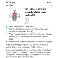 Schlage ND12DEL-RHO-626 Electrified Cylindrical Lock, Exit Function, Satin Chrome