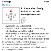 Schlage ND12DEU-RHO-626 Electrified Cylindrical Lock, Exit Function, Satin Chrome