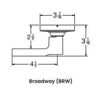 Schlage ND10S-BRW Broadway lever passage set, non-keyed cylindrical lock trim, side profile diagram