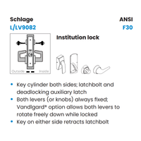 Schlage L9082LB-RH-134 Institution Mortise Lock, Lock body Only, 1-3/4" Door Thickness, Grade 1, Right-Handed, Field Reversible