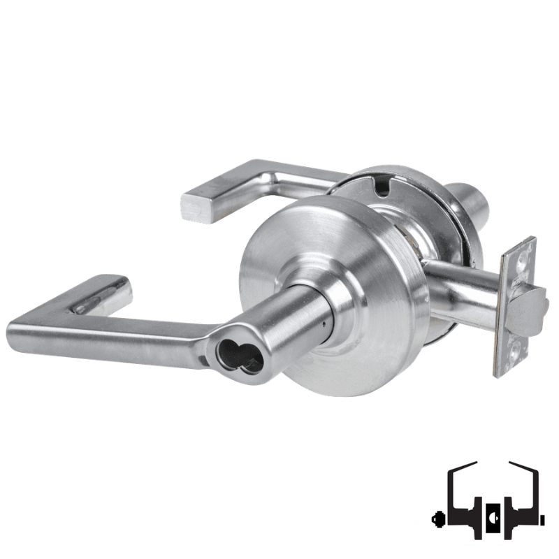 Schlage ND50BD LON 626 cylindrical entrance lock, satin chrome, Longitude lever with latch and SFIC prep less core