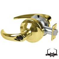 Schlage ND50-BD-OME 605 entrance/office cylindrical lock, bright brass Omega lever, SFIC less core prep