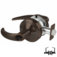 Schlage ND50-BD-OME 643E entrance lockset, dark bronze Omega lever with cylindrical latch and round rose