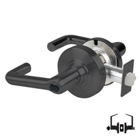Schlage ND50-BD-TLR 622 cylindrical entrance lock with tubular lever, matte black finish, latch and rose