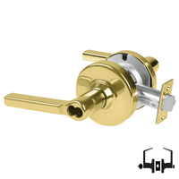 Schlage ND50-JD-LAT 605 entrance lock, bright brass cylindrical lockset with Latitude lever, less core
