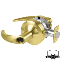 Schlage ND53-JD-OME 606 entrance lockset, satin brass cylindrical lock with Omega lever and FSIC less core
