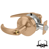 Schlage ND53PD OME 612 entrance lockset, satin bronze cylindrical lock with Omega lever and keyed cylinder