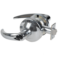 Schlage ND80BD-OME-625 storeroom cylindrical lock, bright chrome, Omega lever with latch and rose