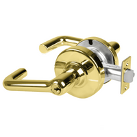 Schlage ND80PD-TLR 605 polished brass storeroom cylindrical lock with tubular lever and keyed cylinder