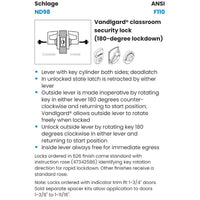 ND98BD-RHO-626 Cylindrical Lock, Classroom Function, SFIC Prep, Satin Chrome