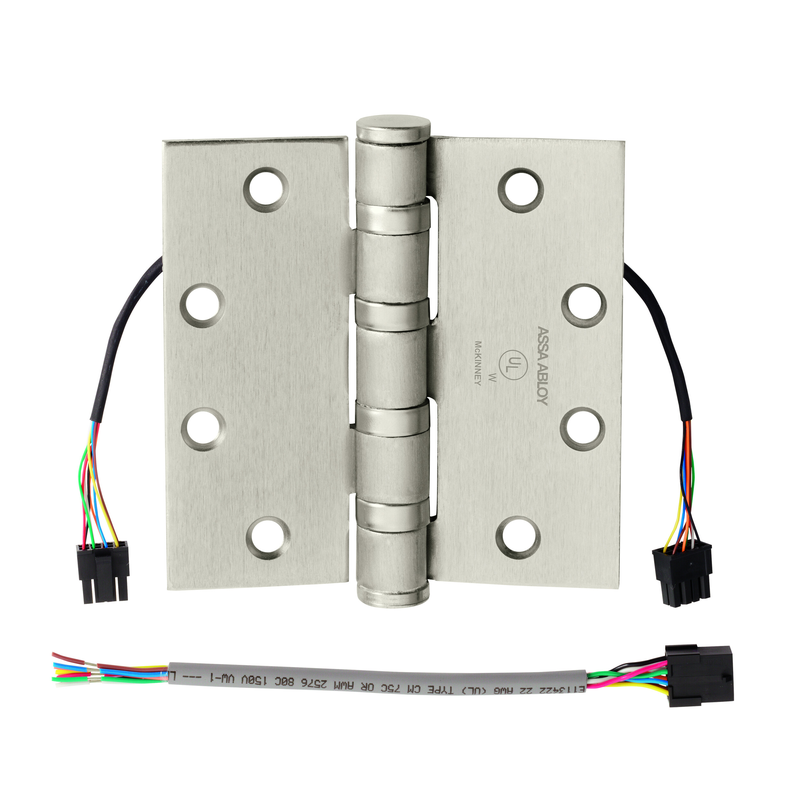McKinney T4B3386-6x5-US32D-QC8 Electrified Heavy Weight Full Mortise Hinge, Ball Bearing, 6 in x 5 in, Quick Connect 8 Wire, 630 Satin Stainless Steel