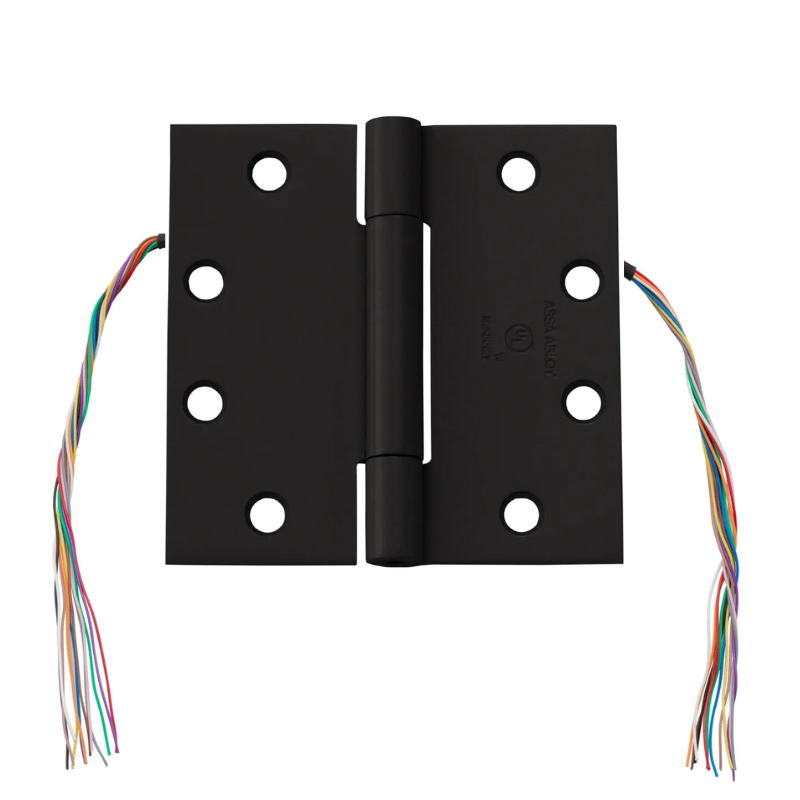 McKinney TA714-4-1/2 x 4-1/2-BSP-CC12 Electrified Full Mortise Concealed Bearing Hinge, Concealed Circuit 12 Wire, 4 1/2" x 4 1/2", Square Corner, Black Suede Powder Coat