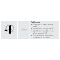 Accentra (Yale) MO5491LN-REX-24V-626, Electrified Cylindrical Lever Lock, Fail Secure, Satin Chrome