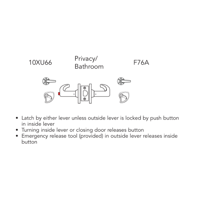 Sargent V30-10XU66-VSLL Privacy/Bathroom Function Cylindrical Lock, Visual Indicator Trim Outside Only, Green/Red, Non-Keyed