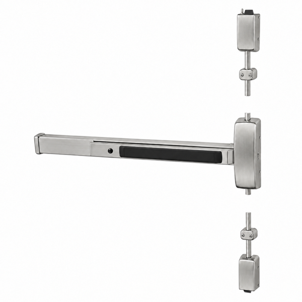 Sargent 12-8715F-84 Fire Rated Surface Vertical Rod Exit Device, Exit Only, 36" Device, 84" Door Height, Less Trim, Less Dogging — US32D-630 Satin Stainless Steel, LHR Left Hand Reverse