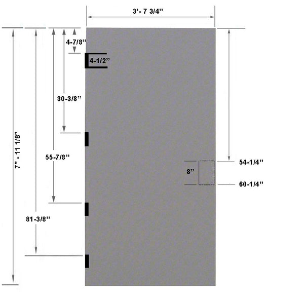 3-8 x 8-0 18 Gauge Steel Stiffened Rib Rockwool Core - 86E 8" Mortise Lock Prep