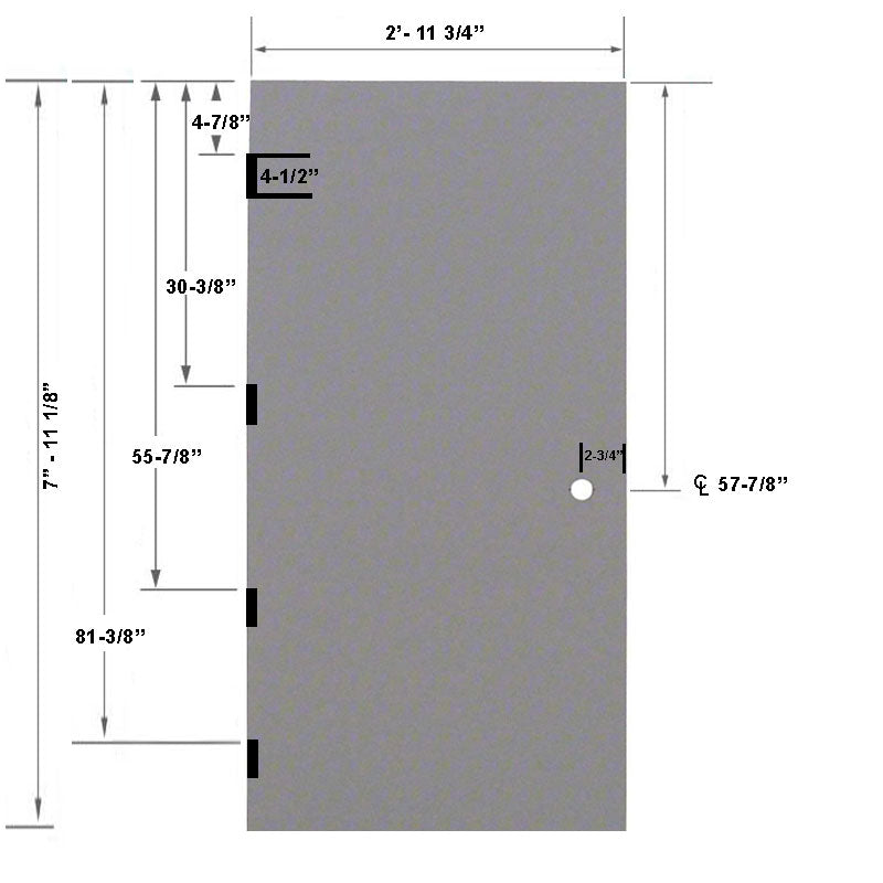 Fire Rated 3-0 x 8-0 18 Gauge Steel Stiffened Rib Rockwool Core - 161 Prep Cylindrical Lock