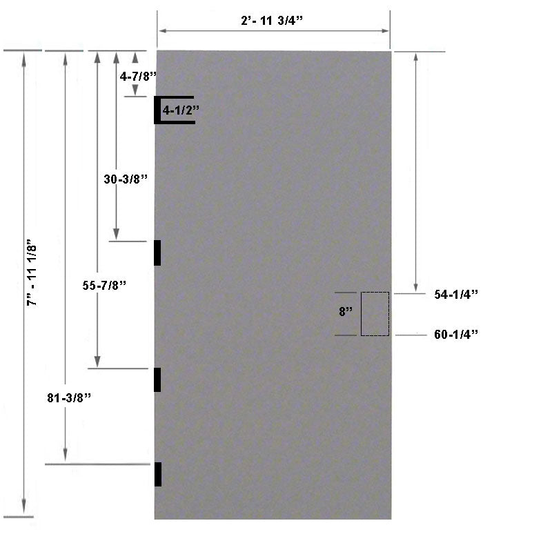 Fire Rated 3-0 x 8-0 18 Gauge Steel Stiffened Rib Rockwool Core - 86E 8" Mortise Lock Prep