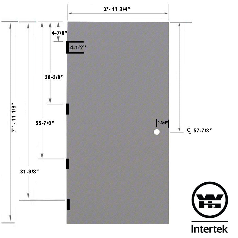 Fire Rated 3-0 x 8-0 18 Gauge Steel Stiffened Rib Rockwool Core - 161 Prep Cylindrical Lock