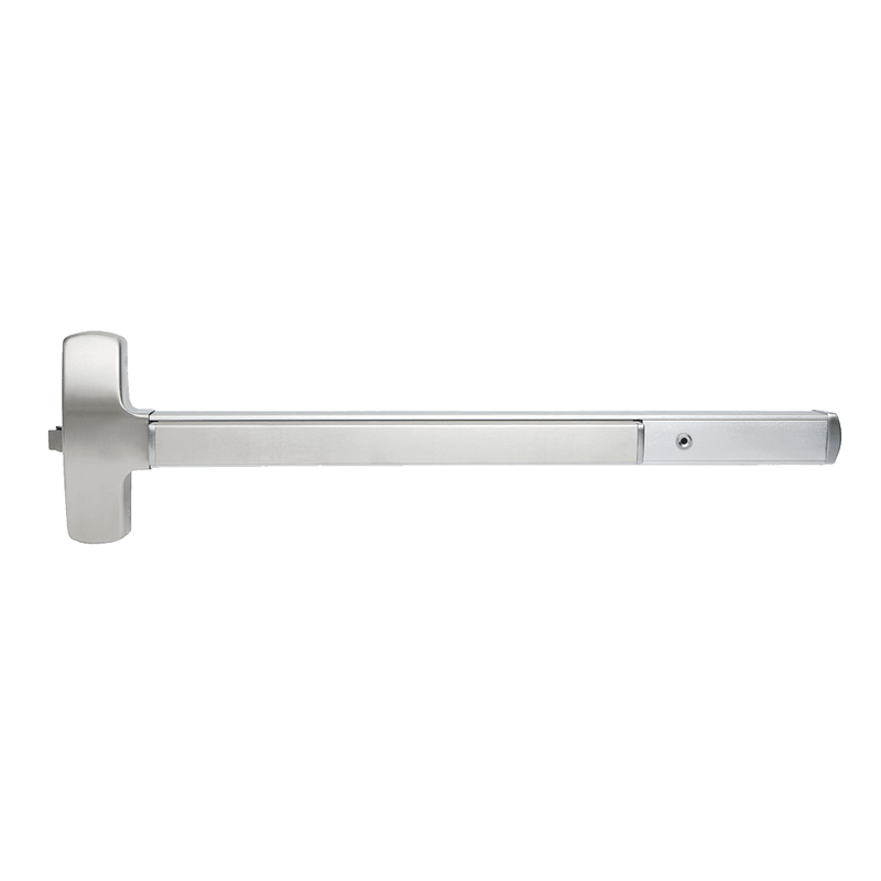 Falcon 25-R-EO-3-626 Rim Exit Device, Wide Stile Pushpad, Exit Only, Less Trim, 36" Device, Hex Key Dogging, Non Handed, Grade 1, US26D Satin Chrome Finish